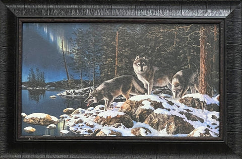 Jim Hansel Night Lights Wolve Art Print-Framed 22 x 14.5