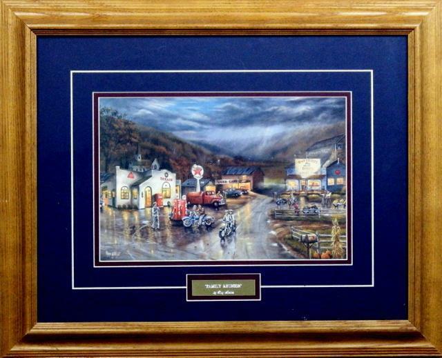 Family Reunion Motorcycle Old Town Art Print By Ray Mertes Framed 21" x 17"