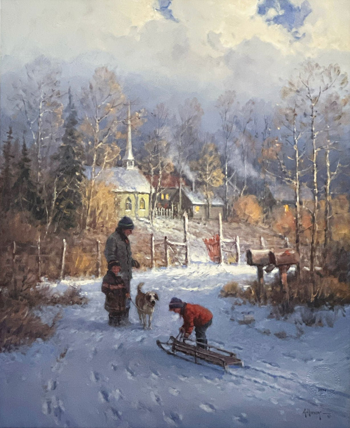 G. Harvey Limited Edition Family Sledding Art Print A Child's Hero (18"x24") w/COA