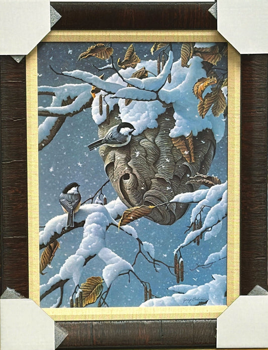Jerry Gadamus Paper Chase Chickadee and snow decor Art Print-Framed 17.5 x 22.5