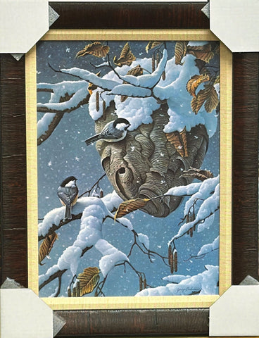 Jerry Gadamus Paper Chase Chickadee and snow decor Art Print-Framed 17.5 x 22.5