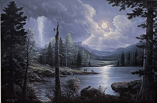 Jesse Barnes Mountain Landscape Art Print Moonlight Reflections S/N (24x16)