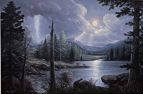 Jesse Barnes Mountain Landscape Art Print Moonlight Reflections S/N (24x16)