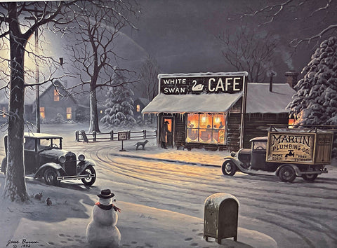 Jesse Barnes Nostalgic Small Town Cafe S/N print Supper & Small Talk (16"x12") w/Cert
