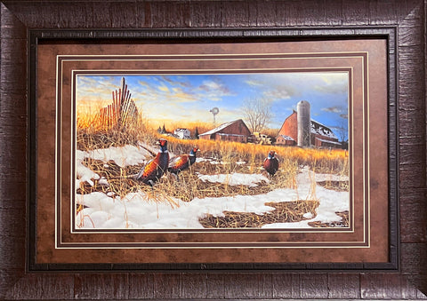Jim Hansel Harvest Roosters Farm Pheasant Art Print-Framed 27.5 x 20.5
