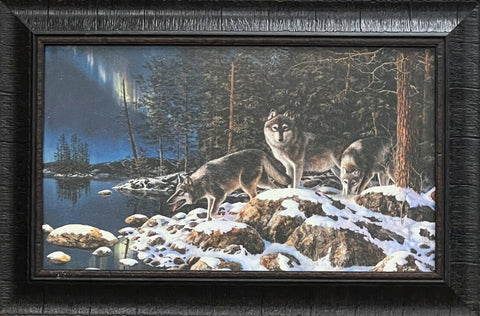 Jim Hansel Night Lights Wolve Art Print-Framed 22 x 14.5