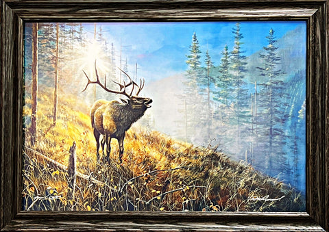 Jim Hansel Song in the Mist Elk Art Print SN Framed Wood) 32 x 23