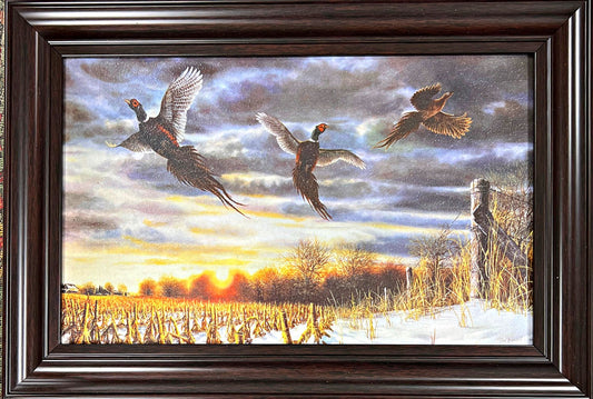 Jim Hansel Spooked Pheasant Farm Print-Framed Decorator 14.5x10.25