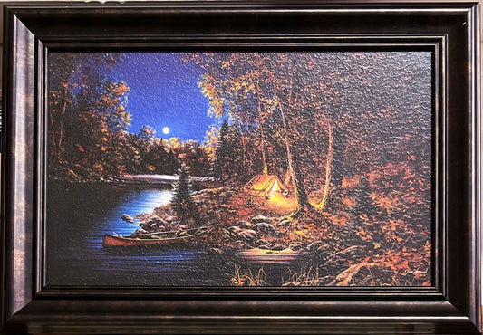 Jim Hansel Still of the Night Camping full moon Decorator art Print-Framed 14.5 x 10
