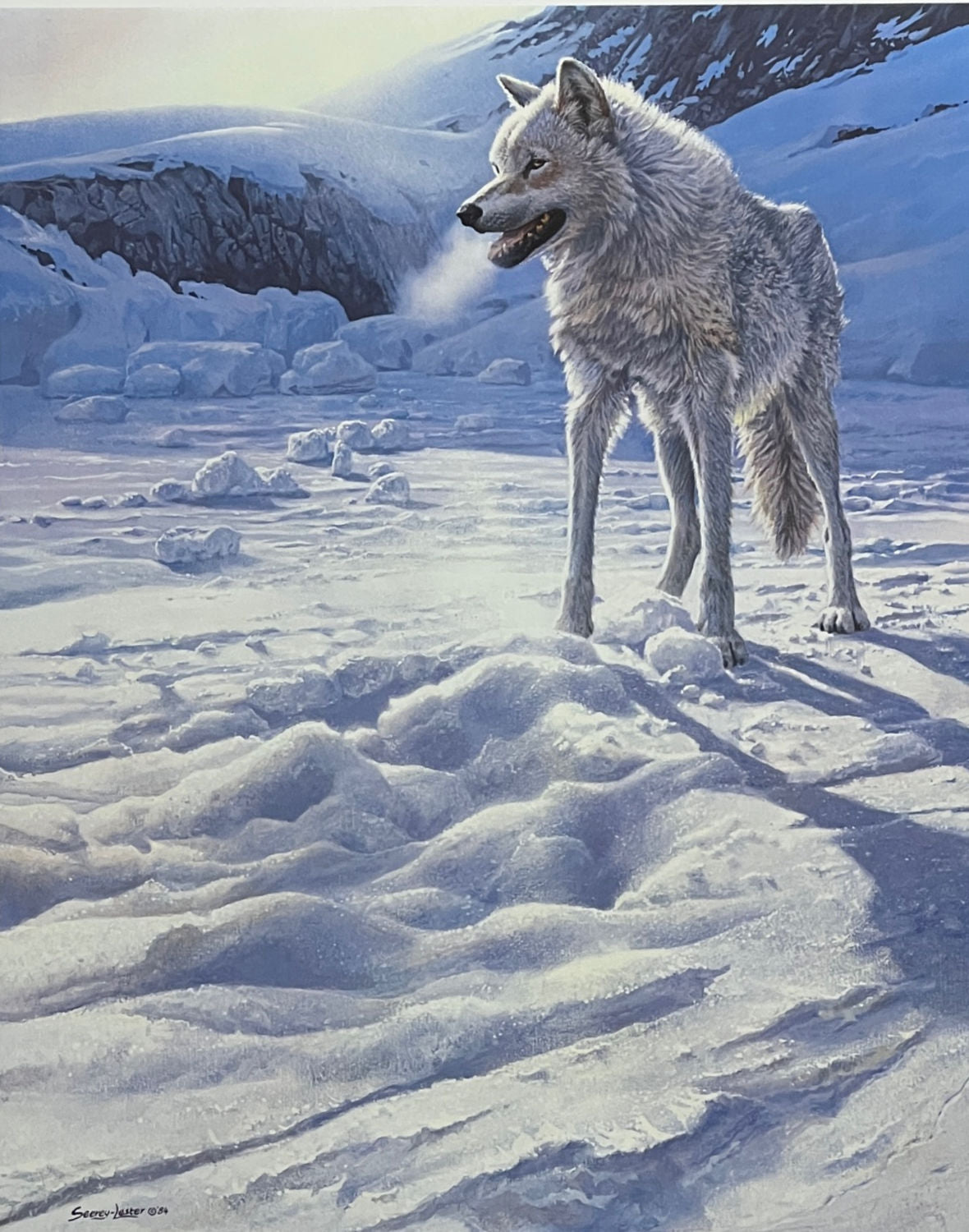 John Seerey-Lester S/N White Wolf Art Print Spirit of the North 18"x22.5.