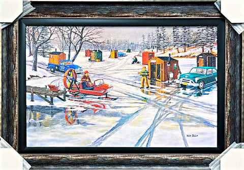 Ken Zylla January Thaw Ice Fishing Shack Art Print Framed 35 x 25