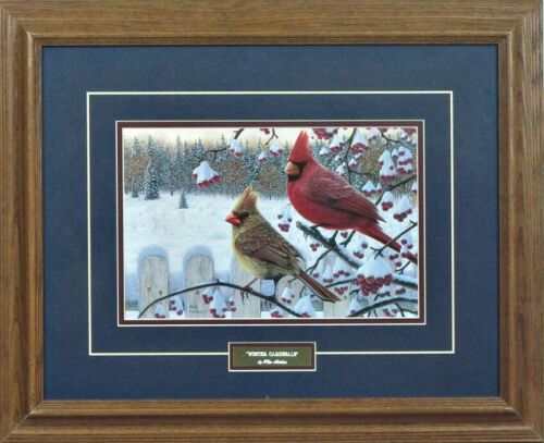 Kim Norlien Winter Cardinal with Berries Framed 21 x 17