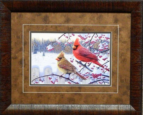 Kim Norlien Winter Cardinals- Framed - 21"x17"