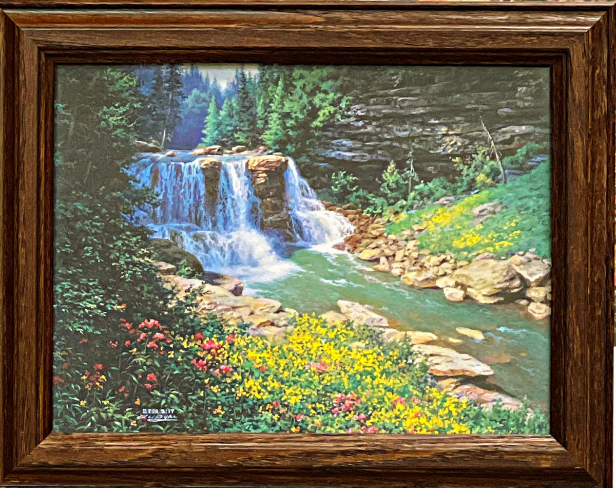 Larry Dyke Waterfall Framed Art Print Decorator Wood Frame 14.5 x 11.5
