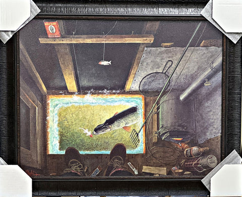 Les Kouba Darkhouse Spearing Fishing Art Print-Framed 26 x 21