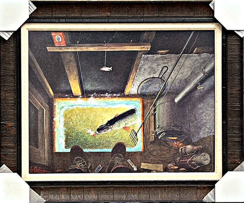 Les Kouba Darkhouse Spearing Ice Spearing Art Print-Framed 28.5 x 23.5
