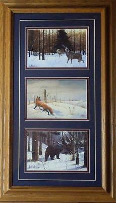 Les Kouba Twilight Survivors Wolf Bear Fox Trilogy Framed 14.25 x 24.25