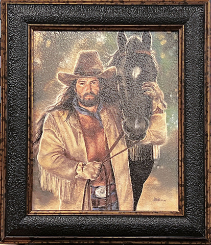 Maija High Country Mountain Man And Horse Framed print 8 x 9