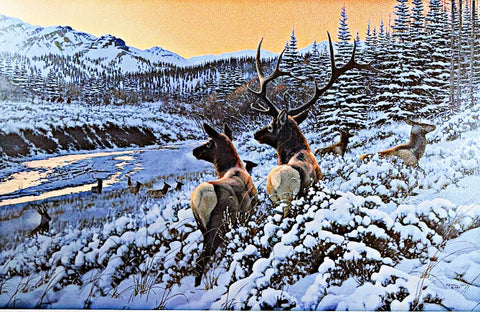 Michael Sieve Big Game Art Print Return to Cabin Creek-Elk S/N 25"x15.5"