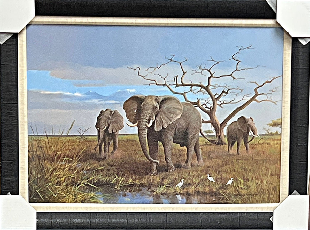 Owen Gromme African Elephants Art Print-Framed 30 x 22
