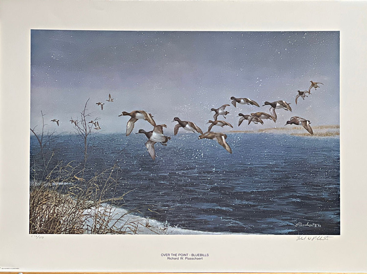 Richard Plasschaert Over the Point Bluebills S/N Art Print 25 x 16.5