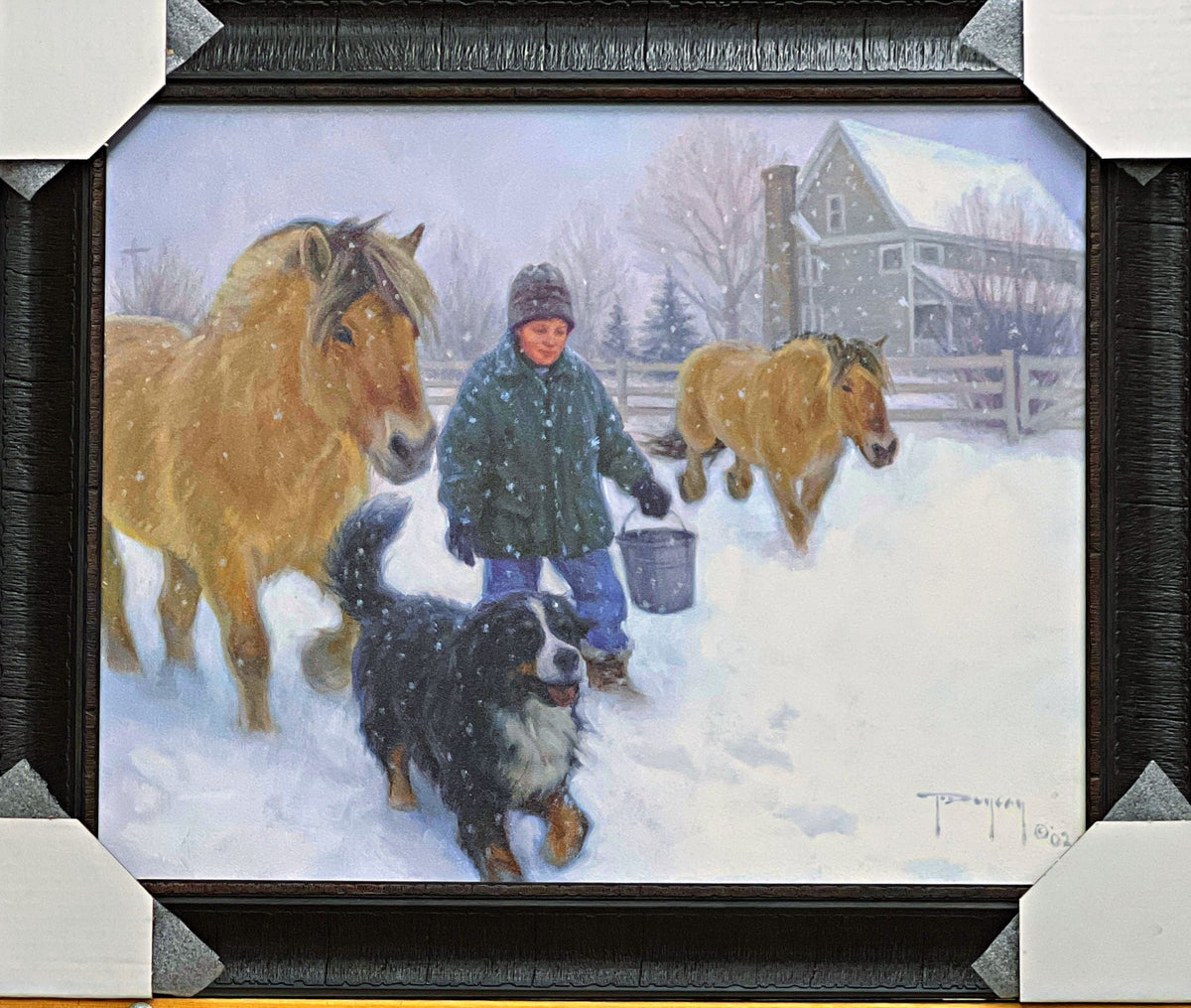Robert Duncan Dinner call Boy and Horses and dogs art print, 24" x 20" Framed