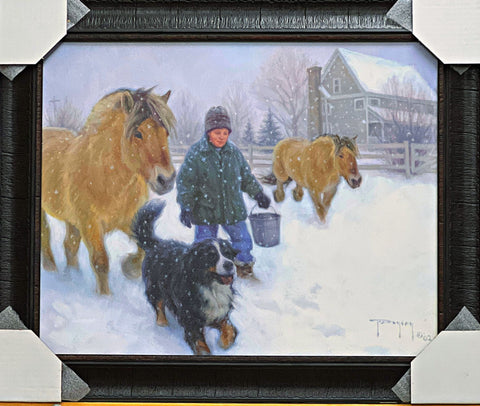 Robert Duncan Dinner call Boy and Horses and dogs art print, 24" x 20" Framed