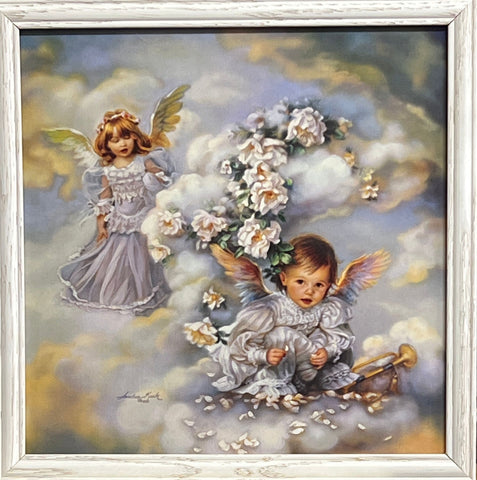 Sandra Kuck Framed Textured Children Angel Art Print Heavenly Hideaway  13 x  13