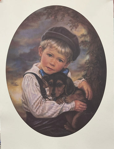 Sandra Kuck Open Edition Children's Art Print Puppy (14"x18.5" oval)