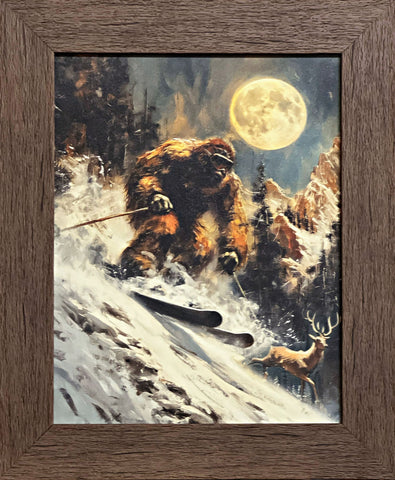Sasquatch Bigfoot Art Print Snow Skiing art Print-Framed 14.5 x 17.5