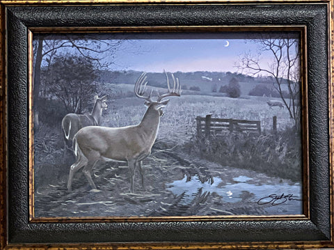 Scot storm Autumn Encounter Deer Buck Farm Art Print-Signed Framed 12 x 9