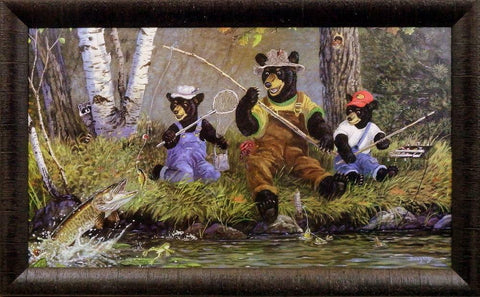 Terry Doughty "A Good Day Fishing" Bears Musky Fishing Art Print-Framed 29"x 18"