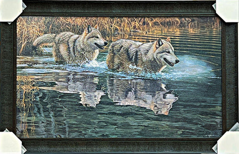 Terry Isaac The crossing wolves Art Print Framed 37 x 24