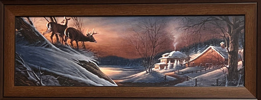Terry Redlin Browsing Deer Art Print-Framed 30.5 x 12