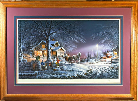 Terry Redlin Winter Wonderland S/N Children Sleigh Home Decor Art Print Framed 33 x 24