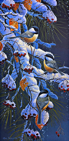 Tim Schultz S/N Winter Chickadee Art Print Winter Parade (9.5"x19")