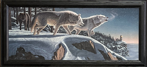 Kim Norlien Moonlight Prowlers Wolve Art Print-Framed 27 x 12.5