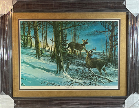 Terry Redlin Night Watch S/N Deer Art Print-Framed 35.5 x 27.5