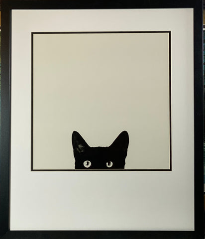 Jon Bertelli Curiosity Cat Peeking Art Print Framed 21.5 x 25.5