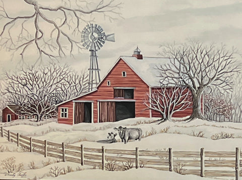Cindy Jacobs Winter Barn with Windmill (16x12)