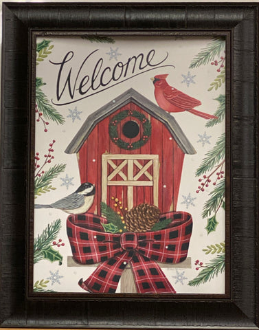 Deb Strain Winter Barn Birdhouse Art Print Framed 16 x 20