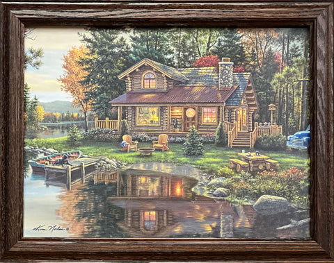 Kim Norlien Peace Like a River fishing cabin Art Print-Framed 18.5 x 15-Free Shipping