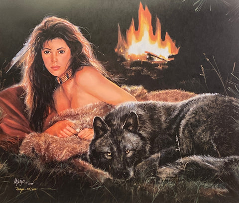 Maija Native American Wolf Art Print Evening Glow S/N with Cert (27"x22.5")