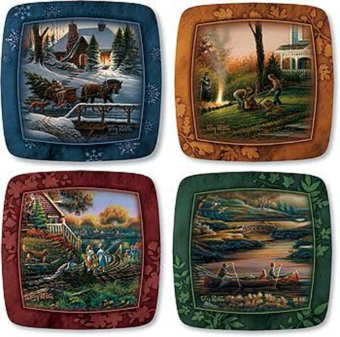Terry Redlin Family Through the Seasons mini square plates