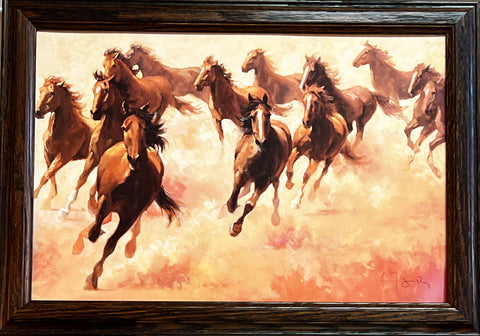 Jim Rey Run For Fun Horse Art Print-Framed (Wood) 20.5 x 18.5-Signed