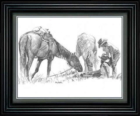 Terry Redlin ''Cowboy'' Pencil Sketch-Framed  11.5'' x 9.5''