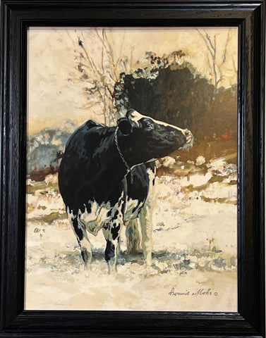 Bonnie Mohr Cow Art Print Snowbell 18.5 x 14.5 Framed