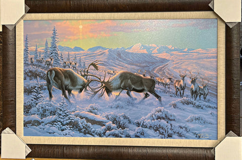 Michael Sieve Battling Bulls Caribou Art S/N Print-Framed 33 x 23