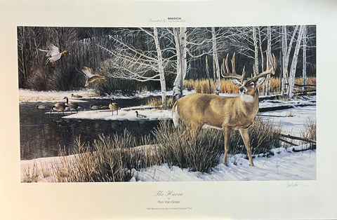 Ron Van Gilder Signed and Numbered The Haven DU Duck and Deer Art Print 22x11.5