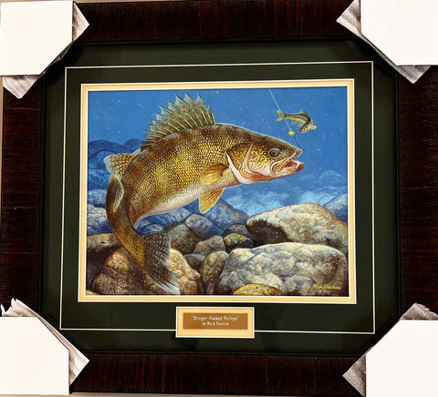 Mark Susinno Stinger Hooked Walleye Fishing Art Print-Framed 20 x 18